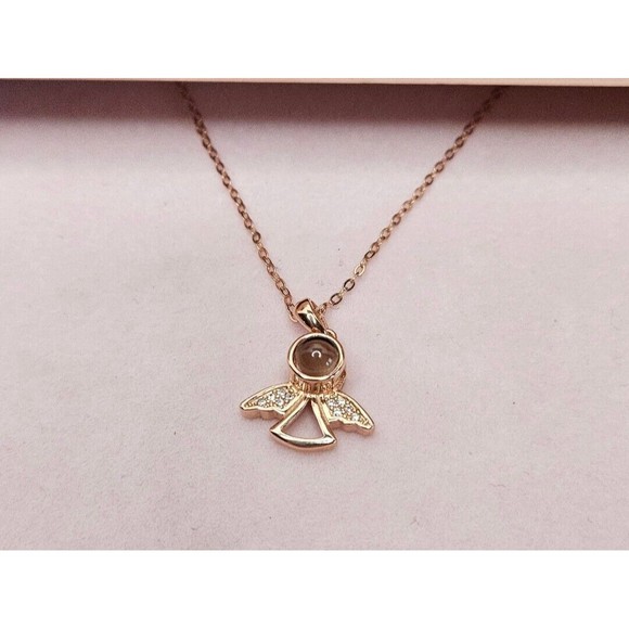 Preserved Flowers Roses In Box, I Love You S925 Angel Necklace Rose Gold Toned - Picture 5 of 11